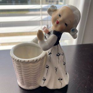 Wales Japan Porcelain 4" Young Girl Tooth Pick Holder Vintage Figurine